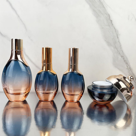 Water and Cream Set Glass Skincare Product Dispenser Bottle Empty Essence Cream Cosmetic Glass Bottle for Packaging Lotion