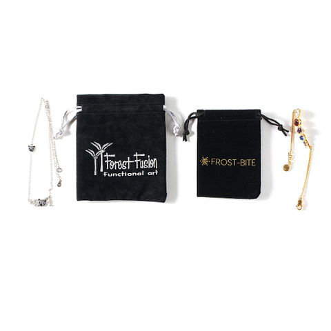 Custom Gold Printing Black Velvet Drawstring Pouch Gift Bag Jewelry Pouch with logo