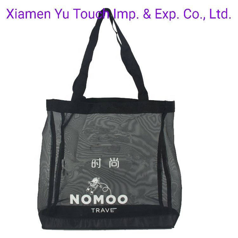 New Arrival Stylish Black Nylon Mesh Shopping Bag Tote Bag Mesh Beach Bag