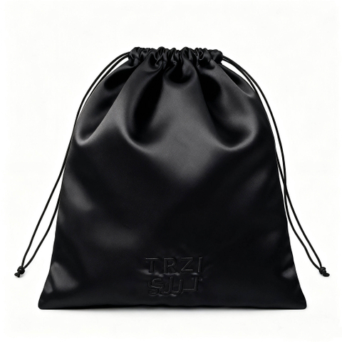 Custom Luxury Black Silk Satin Dust Bag Jewelry Packaging Pouch Gift Storage Bags Drawstring Pouch With Embroidery