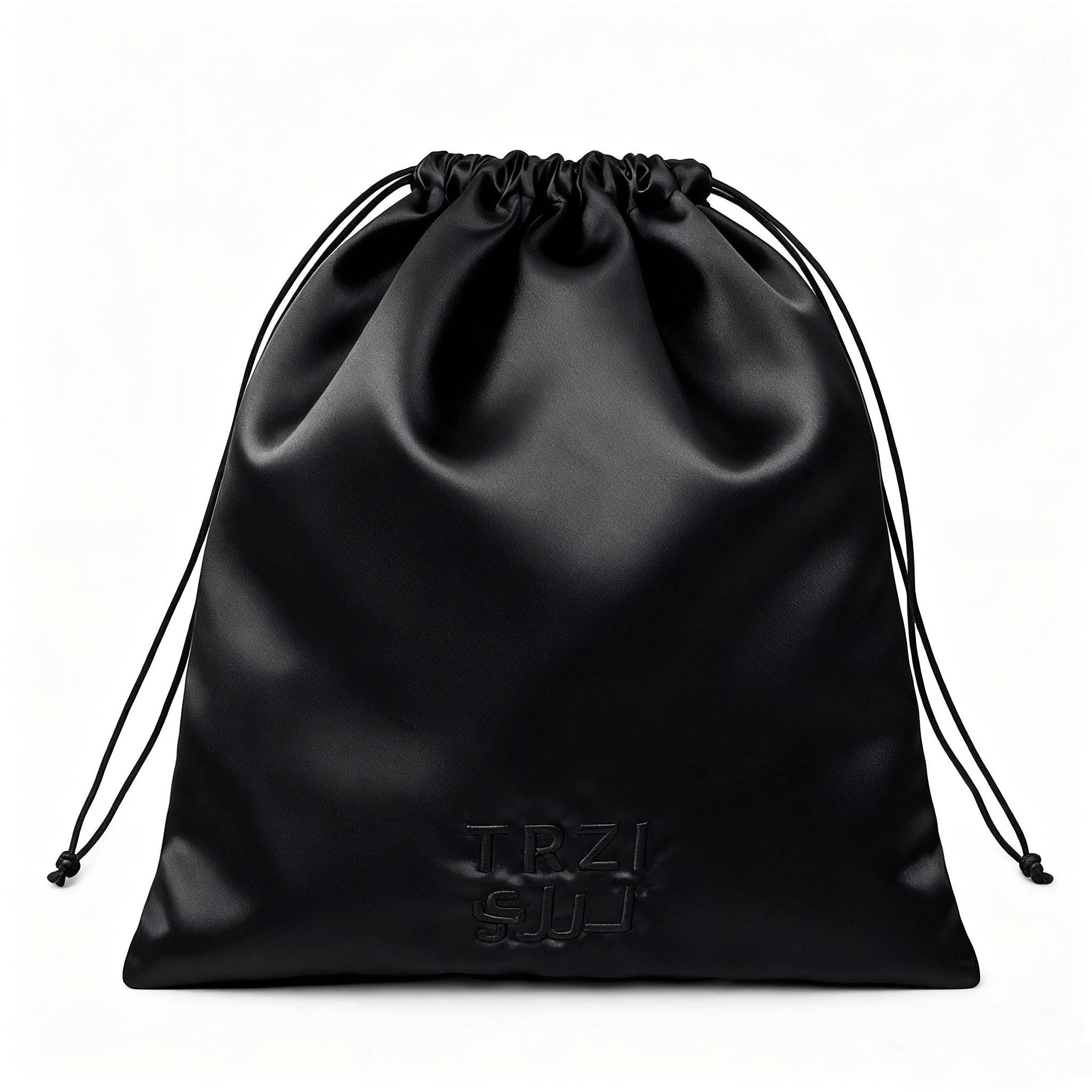 Custom Luxury Black Silk Satin Dust Bag Jewelry Packaging Pouch Gift Storage Bags Drawstring Pouch With Embroidery