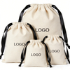 Custom Reusable Cotton Canvas Linen Ribbon Dust Bag Cotton Cosmetic Drawstring Ribbon Bag Jewelry Pouch