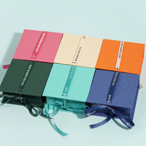 Custom Logo Book Shape Paper Gift Packaging Box Cardboard Material with Ribbon Ring for Earring Jewelry Assorted Color