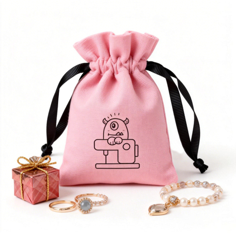 Luxury Custom Natural Pink Cotton Drawstring Dust Bag With Ribbon Cotton Pouch Jewelry Gifts Packaging Bag With Logo