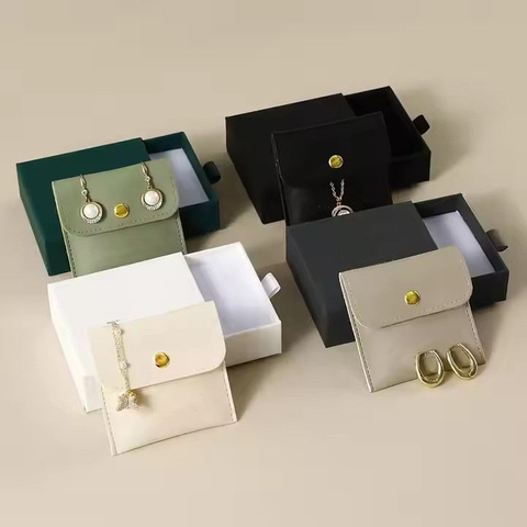 Luxury Leather Jewelry Bag Eco-Friendly Cardboard Jewelry Box Custom Logo Drawer Packaging for Gifts Bags