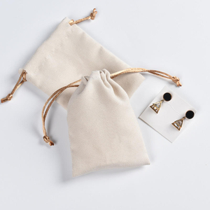 Luxury Beige Soft Suede Jewelry Pouch Custom Print Drawstring Suede Bags Dust-proof Gift Ring Earring Cosmetic Packaging Bag