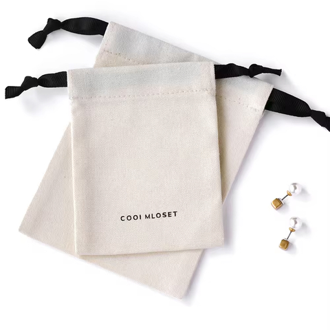 Custom Logo Organic Cotton Canvas Drawstring Bag Silk Screen Print Small Handbags Dust Cover for Clothes Shopping Organic Cotton