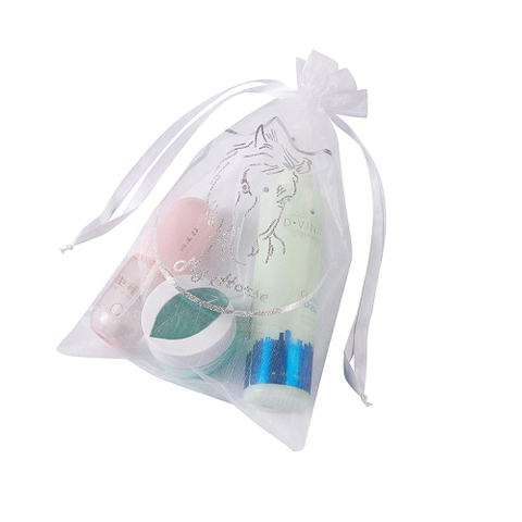 24 Colors Custom Logo Drawstring Organza Mesh Bag 7x9cm Portable Jewelry Perfume Cosmetic sachet for Mini Candy Packing Gifts