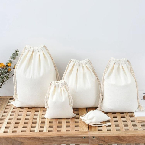 Custom Printed Cotton Canvas Material Cosmetic Storage Pouch Bag with Drawstring Small Gift Jewelry Container Pouch