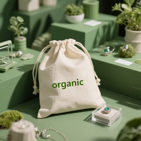 Organic and Natural Cotton Jewelry Pouches for Eco Friendly Business with Customize Name Option and Green Packaging Solutions