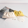 Custom Emboss Lady PU Leather Drawstring Cosmetic Pouch Beige Yellow Luxury Makeup Gift Shopping Dust Leather Bag