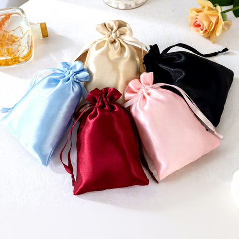 Custom Luxury Silk Satin Jewelry Dust Bag Gift Packing Storage Satin Drawstring Pouch for Jewelry Gift