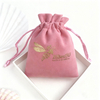 Luxury Brand Jewelry Packing Custom Printing Logo Pink Velvet Jewelry Bag Suede Velvet Drawstring Pouch Dust Bag