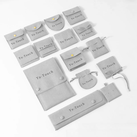 Luxury Microfiber Envelope Necklace Ring Storage Bag With Snap Button Suede Insert Pad Custom Emboss Microfiber Jewelry Pouch
