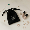 Custom Logo Black Organic Cotton Drawstring Bags for Jewelry and Cosmetics Storage with Black Ribbon Closure