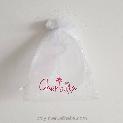 Shoe Bag/organza Pouch Logo or Customized Acceptable Cheap Custom Printed Organza Gift Drawstring Recyclable White with Pink