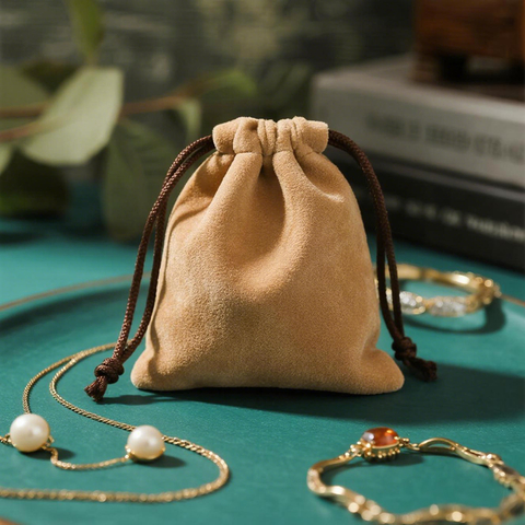 Custom Small Luxury Suede Jewelry Earring Ring Packaging Bag Suede Velvet Drawstring Bag Jewelry Pouch With Logo
