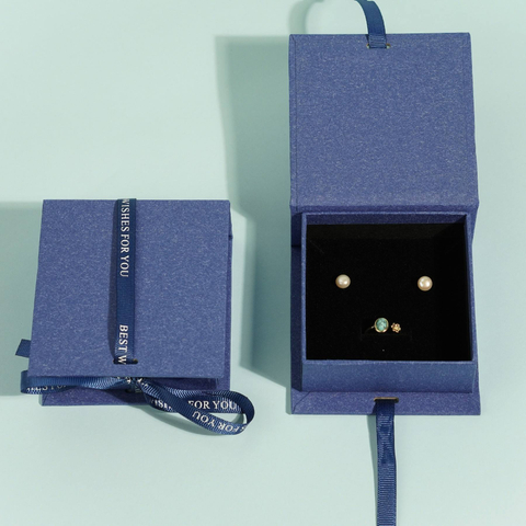 Luxury Custom Blue Magnet Book Shape Paper Gift Packaging Box for Jewelry Ribbon Ring Earring Jewelry Box