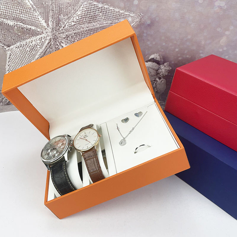 Custom Logo Velvet Plastic Paper Cardboard Packaging Flip Watch Box Gift Bracelet Jewelry Box Watch Display Packaging
