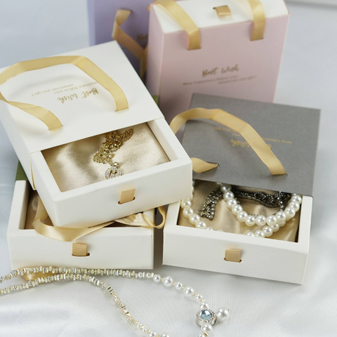 Customized Logo Portable Ribbon Drawer Gift Box Necklace Earring Ring Bracelet Packing Box Earring Storage Accessories Soft Box