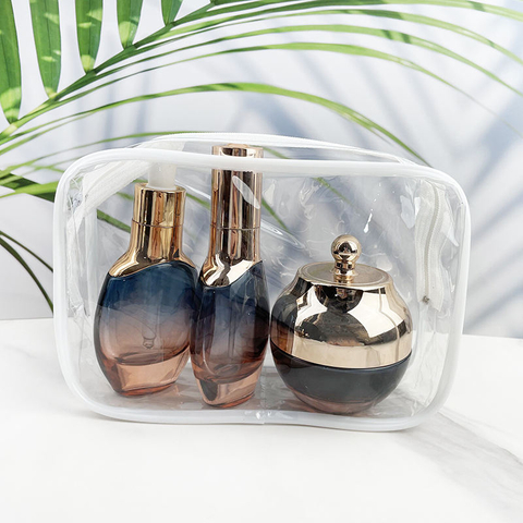 Custom Logo Portable Travel Makeup Bag Transparent PVC with Zipper Key Chain Storage for Cosmetics & Toiletries Custom Zipper