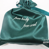 Custom Dark Green Satin Drawstring Bags with Embroidery Smooth Silk Lingerie Dust Storage Stylish Gift Satin Bags