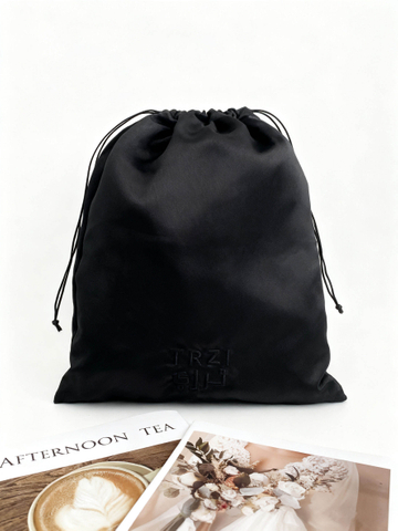 Custom Luxury Black Silk Satin Dust Bag Jewelry Packaging Pouch Gift Storage Bags Drawstring Pouch With Embroidery