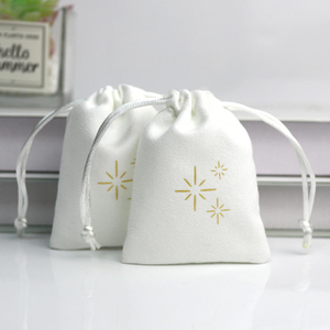 Custom Logo Recyclable Velvet Suede Jewelry Gift Bag High Quality Flannel Pouch Jewelry Soft Drawstring Gold Stamping