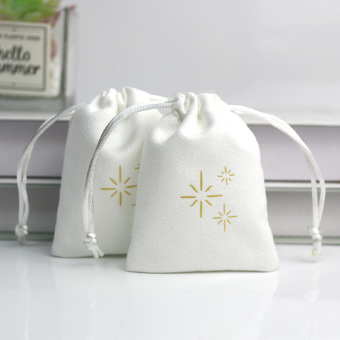 Custom Logo Recyclable Velvet Suede Jewelry Gift Bag High Quality Flannel Pouch Jewelry Soft Drawstring Gold Stamping