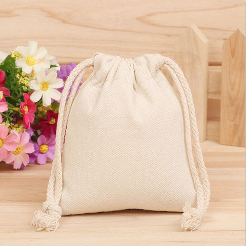 Customized Natural Cotton Drawstring Pouch Wedding Party Cosmetic Jewelry Gift Packaging Bag Soft Cotton Muslin Dust Bag