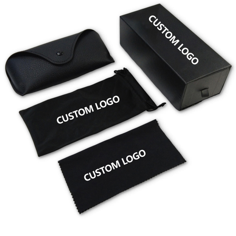 High Quality Custom Logo PU Leather Sunglasses Case Box Black Glasses Pouches Cloth Glasses Package Sunglasses Paper Box