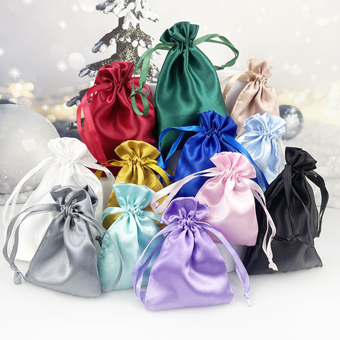 Custom Satin Drawstring Bag Large Satin Bags for Custom With Logo Reusable Eco Friendly Jewelry Package Bags