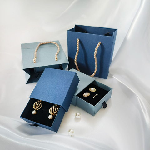 Luxury Custom Printing Drawer Shape Jewelry Gift Packaging Box for Jewellery Ring Necklace Ribbon Jewelry Box with Paper Bag