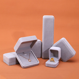 High End Quality Gray Grey Velvet Necklace Earring Ring Jewelry Packaging Box Flannel Ornament Gift Velvet Storage Jewellery Box