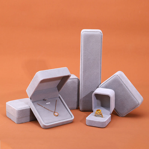 High End Quality Gray Grey Velvet Necklace Earring Ring Jewelry Packaging Box Flannel Ornament Gift Velvet Storage Jewellery Box