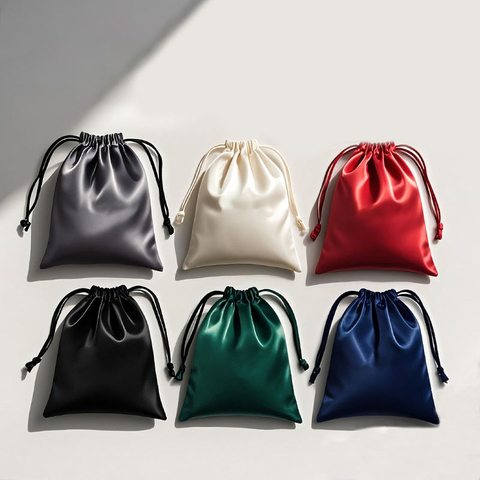 Custom Logo Printed Satin Drawstring Bag Underwear Swimsuit Clothes Satin Bag Gift Jewelry Silk Dust-proof Bag