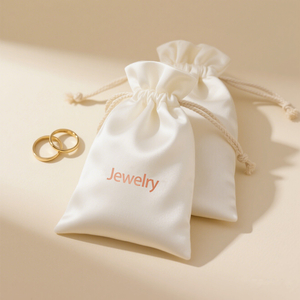 Top Quality Custom Print Logo Satin Candy Pouch White Silk Satin Dust Bag Jewelry Drawstring Bag