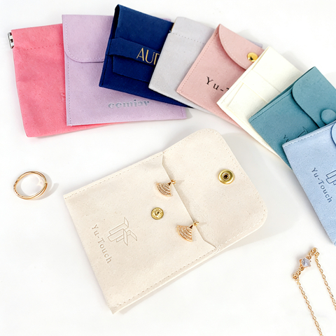 Custom Print Logo Stylish Envelope Packaging Jewelry Necklace Pouch Bag White Envelope Microfiber Jewelry Pouches