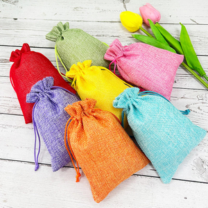 Custom Printed Logo Natural Linen Fabric Packaging Pouch Friendly Drawstring Jute Bags Jewelry Packaging Pouch