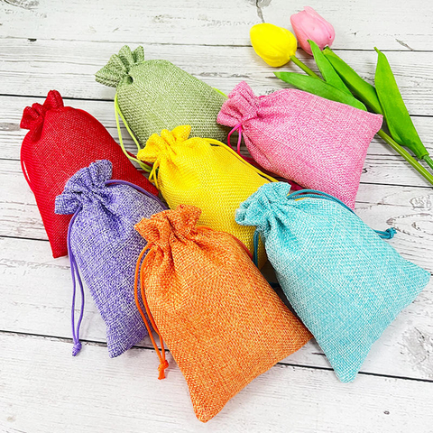 Custom Printed Logo Natural Linen Fabric Packaging Pouch Friendly Drawstring Jute Bags Jewelry Packaging Pouch
