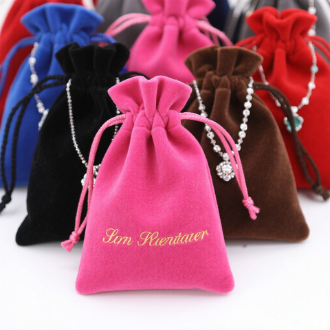 Wholesale Velvet Jewelry Pouches and Bags for Business Packaging Shipping Custom Pink Black Red Gray Brown