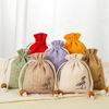 Biodegradable Jute Bag Custom Print Linen Bags Cotton Linen Jewelry Gift Sack Soap Packaging Drawstring Jute Pouch
