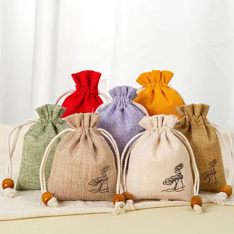 Biodegradable Jute Bag Custom Print Linen Bags Cotton Linen Jewelry Gift Sack Soap Packaging Drawstring Jute Pouch