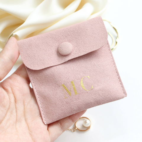 Wholesale OEM Custom Printed Pink Microfiber Suede Pouch Necklace Envelope Pouch Gift Jewelry Packaging Bag