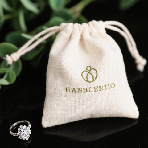 White Cotton Jewelry Drawstring Bag and Linen Fabric Pouch for Branded Packaging with Grosgrain Style and Canvas Material