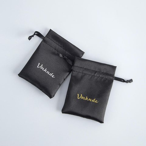 Custom Printed Logo Small Luxury Earring Ring Packaging Drawstring Satin Bag Jewelry Drawstring Bags Pouch Wholesale