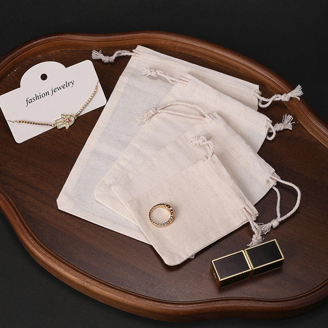 Hot Sale Eco Reusable Organic Cotton Linen Jewelry Gift Bag Muslin Canvas Organic Cotton Drawstring Bag