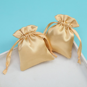 Luxury Gold Soft Small Silk Fabric Perfume Gift Packaging Pouch Custom Printed Logo Satin Dust Jewelry Drawstring Bag