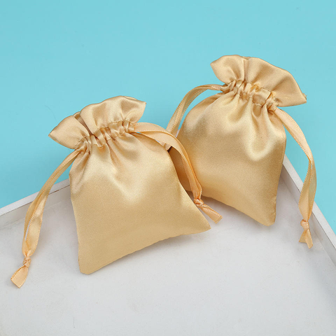 Luxury Gold Soft Small Silk Fabric Perfume Gift Packaging Pouch Custom Printed Logo Satin Dust Jewelry Drawstring Bag