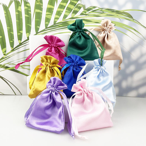Hot Selling Custom Printed Satin Packing Pouches Recyclable Biodegradable Silk Satin Jewelry Drawstring Bags